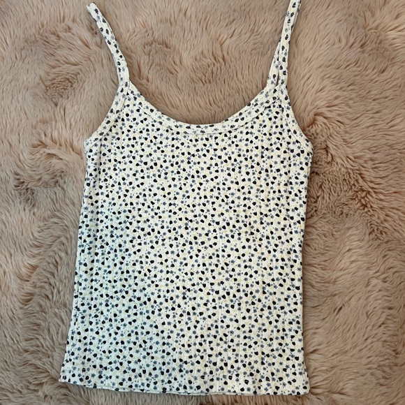 Brandy Melville Tops - Brandy Melville Ribbed Eyelet White and Blue Floral Tank